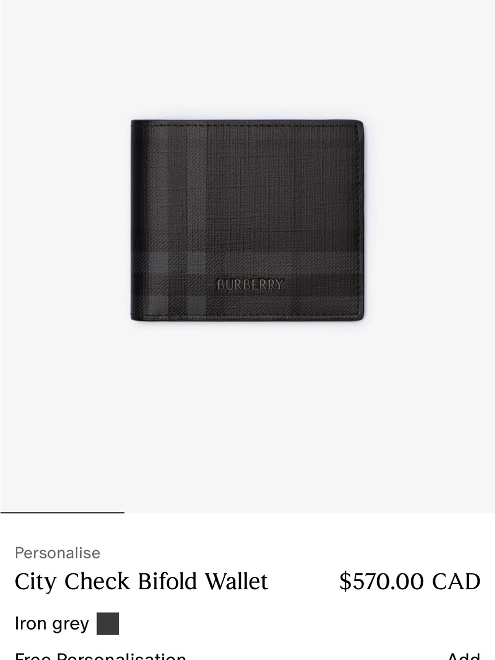 Burberry Iron Grey City Check Bifold Wallet